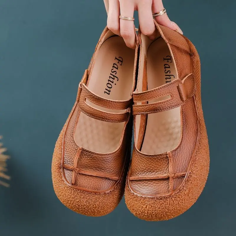 Skórzane baleriny damskie, designerskie, gładkie buty typu Mary Jane, damskie mokasyny, ręcznie robione buty z…