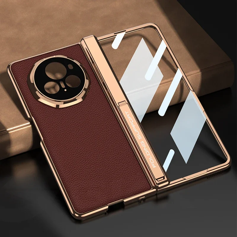 Skórzane etui Litchi Grain do Honor Magic V3 W zestawie z magnetycznym zawiasem Plastikowa osłona do etui…