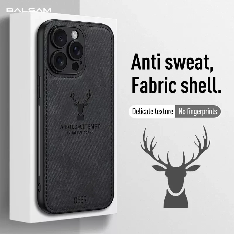 Skórzane etui z motywem jelenia z teksturowanej tkaniny na iPhone 15 14 12 Mini 11 13 Pro XS Max X XR 7 8 Plus…