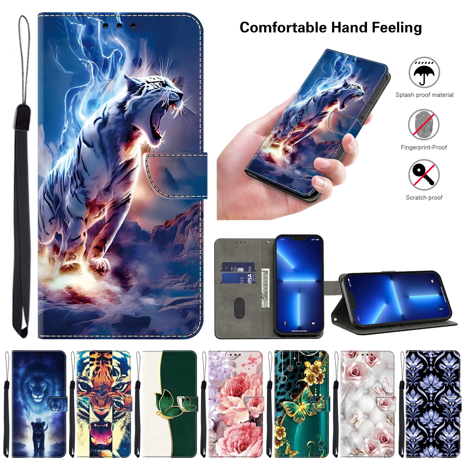 Skórzany portfel z klapką z malowanymi wzorami 3D dla Redmi Note 12 11 10 10T 9S 9 8 8T 7 7S 6 Pro Plus Lite…