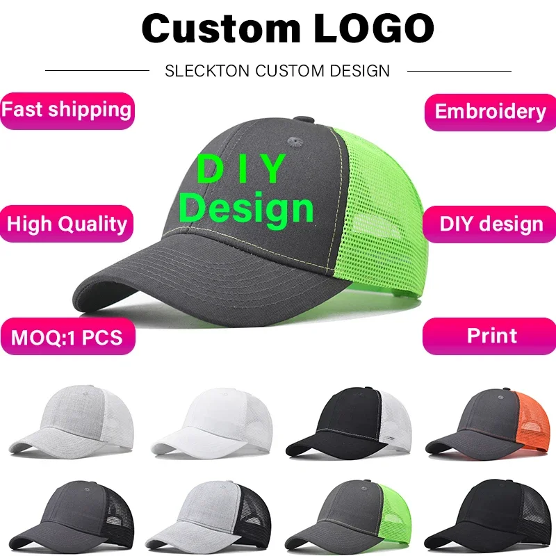 SLECKTON Niestandardowa haftowana czapka z daszkiem dla mężczyzn i kobiet DIY Design Mesh Cap LOGO Print Hat… SLECKTON Niestandardowa haftowana czapka z daszkiem dla mężczyzn i kobiet DIY Design Mesh Cap LOGO Print Hat…