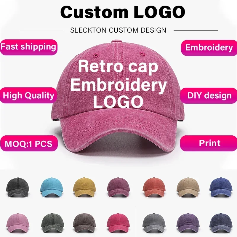 SLECKTON Niestandardowe logo Retro Czapka z daszkiem dla mężczyzn i kobiet DIY Design Letter Embroidery Hat…