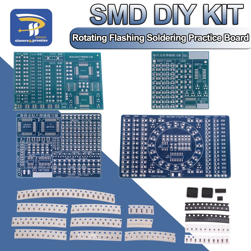 SMD NE555 CD4017 Obrotowe komponenty LED SMT LQFP44 Płytka do ćwiczeń lutowania Obwody elektroniczne Zestaw…