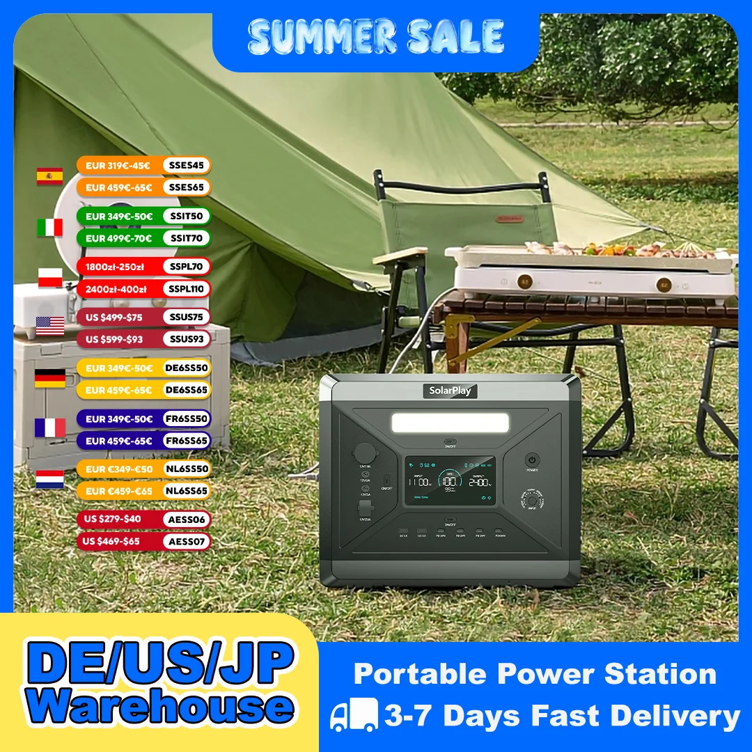 SOLARPLAY Q2501 Przenośna elektrownia 2160WH Akumulator LiFePO4 z wyjściem AC 2400W (czapka 4800W) Generator… SOLARPLAY Q2501 Przenośna elektrownia 2160WH Akumulator LiFePO4 z wyjściem AC 2400W (czapka 4800W) Generator…