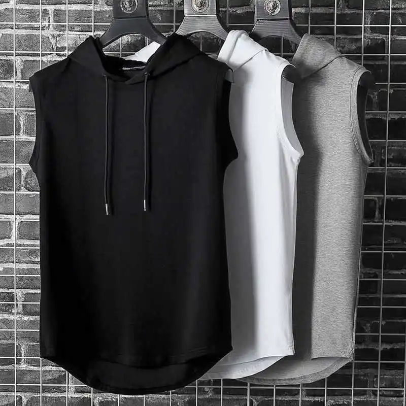 Solid Color 2023 Brand New Men’s Tank Tops Vest Sleeveless Tees For Male Hooded Man Vests Tops Hip Hop Men…