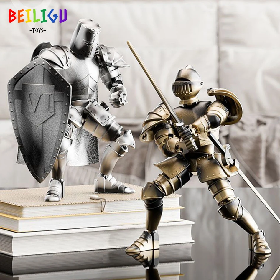 Średniowieczny Rycerz Wielokrotne Ruchome Figurki Akcji DIY Robot Wojownik Miecz Tarcza Zestaw do Składania…