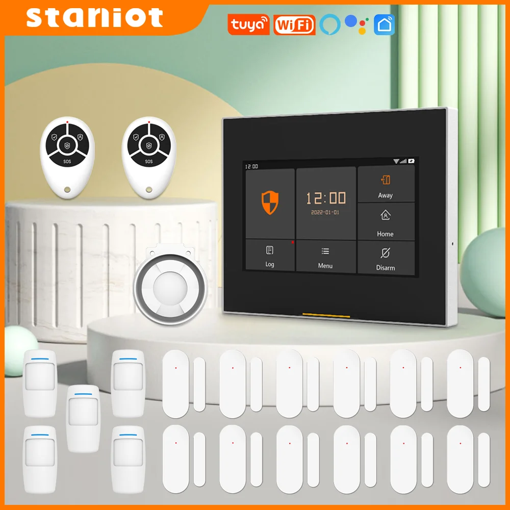 Staniot Wersja WIFI Tuya Inteligentne bezprzewodowe zestawy alarmowe WiFi do domu kompatybilne z Alexa i… Staniot Wersja WIFI Tuya Inteligentne bezprzewodowe zestawy alarmowe WiFi do domu kompatybilne z Alexa i…