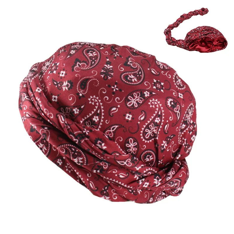 Styl boho z wzorem Paisley męska opaska na głowę z turbanem pościel satynowa rozciągliwa męska chustka Hip Hop Styl boho z wzorem Paisley męska opaska na głowę z turbanem pościel satynowa rozciągliwa męska chustka Hip Hop