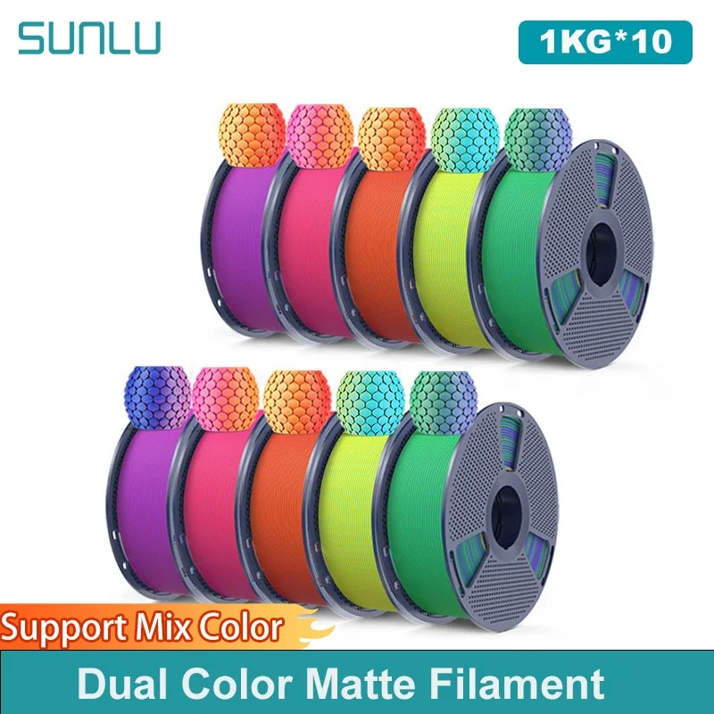 SUNLU 10KG Dwukolorowy Matowy Filament do Drukarek 3D 1.75mm 1kg +/- 0.02mm PLA Matowy Filament Pasujący do… SUNLU 10KG Dwukolorowy Matowy Filament do Drukarek 3D 1.75mm 1kg +/- 0.02mm PLA Matowy Filament Pasujący do…