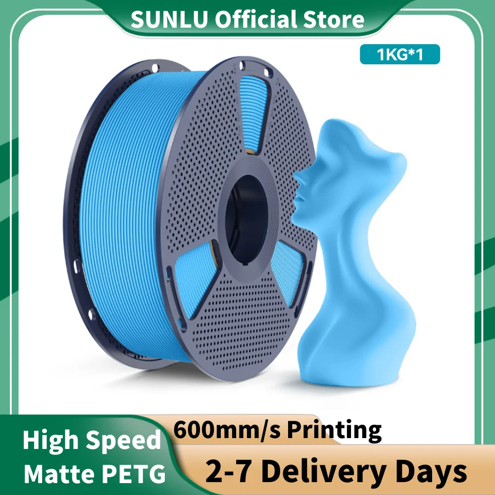 SUNLU 1KG Filament PETG Matowy o Wysokiej Prędkości Drukowania 1.75mm – Ultraszybki Druk 600mm/s, Bez Efektu…