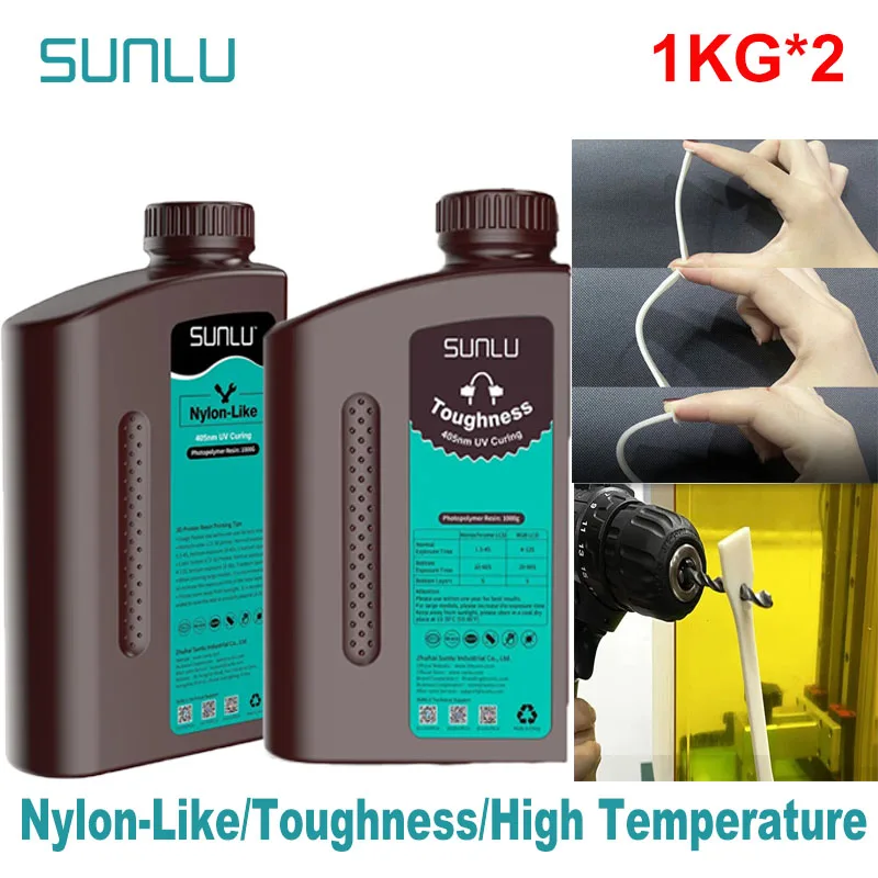 SUNLU 2KG Żywica 3D przypominająca nylon / Wytrzymała / Odporna na wysokie temperatury 405nm Żywica UV do… SUNLU 2KG Żywica 3D przypominająca nylon / Wytrzymała / Odporna na wysokie temperatury 405nm Żywica UV do…