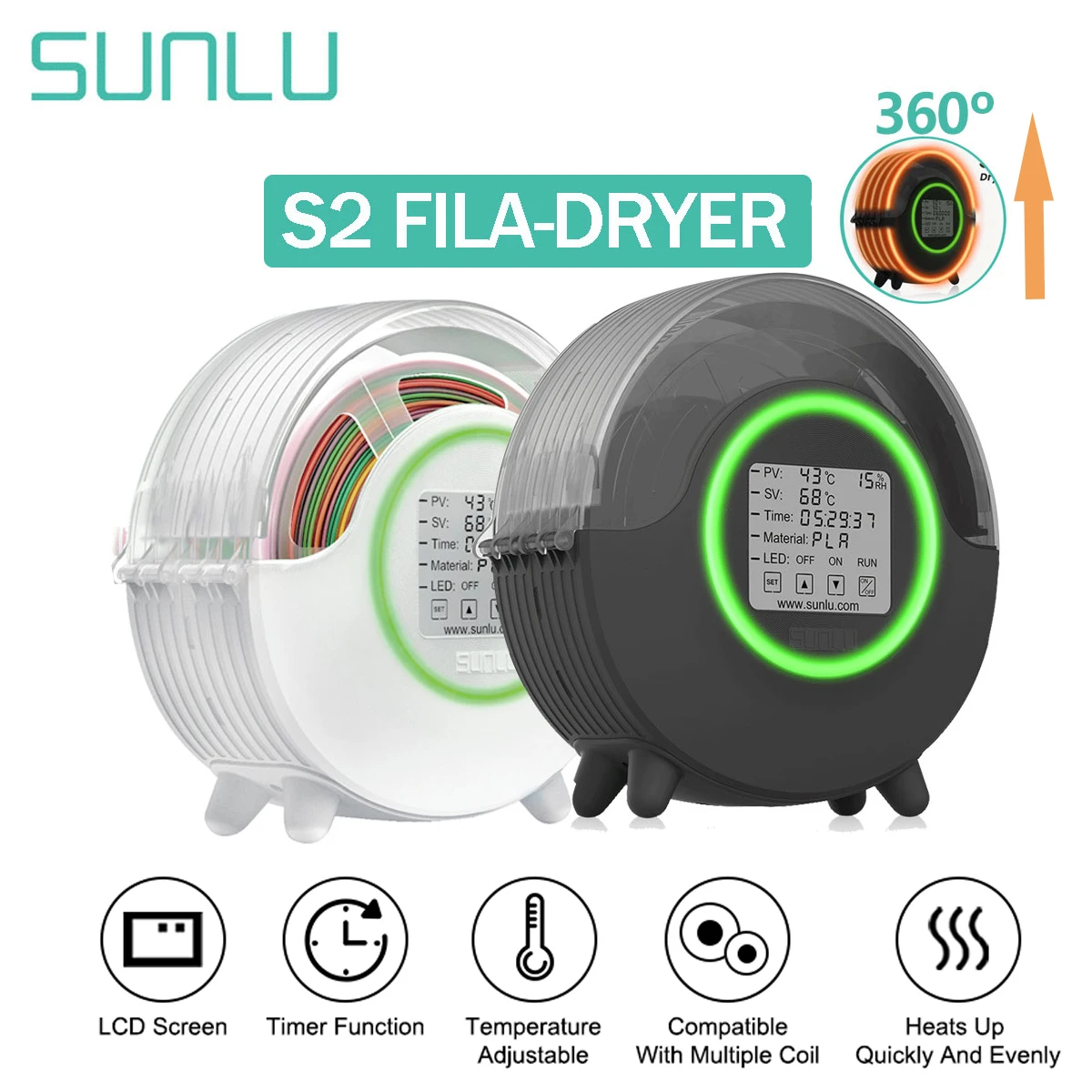 SUNLU 3D Suszarka do żarników S2 FilaDryer Dry Box S2 Suszenie włókien Pudełko do przechowywania włókien… SUNLU 3D Suszarka do żarników S2 FilaDryer Dry Box S2 Suszenie włókien Pudełko do przechowywania włókien…