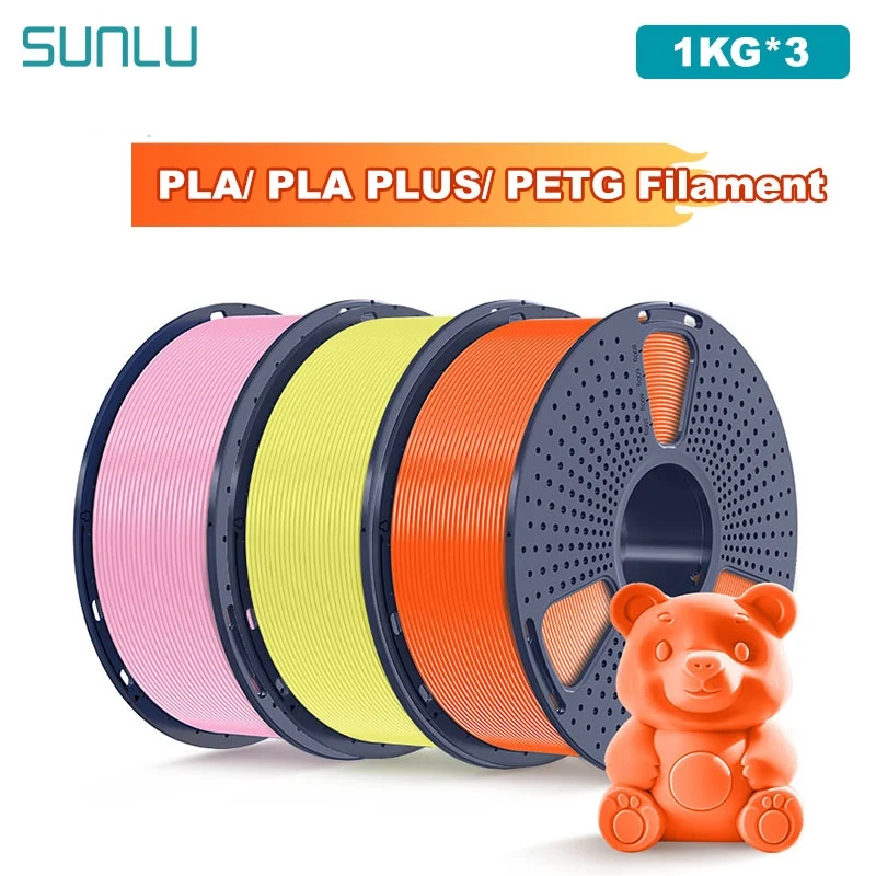 SUNLU 3KG Filament 3D PLA/PLA PLUS/PETG Filament 1.75mm 5 Rolek 1KG Równo Nawinięty Filament do Drukarki 3D