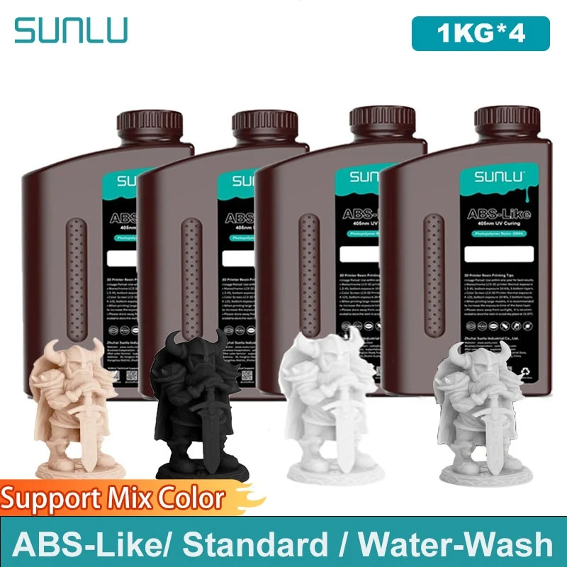 SUNLU 4KG Żywica 3D przypominająca ABS / Standardowa / Do mycia wodą, 405nm Żywica UV do większości drukarek…