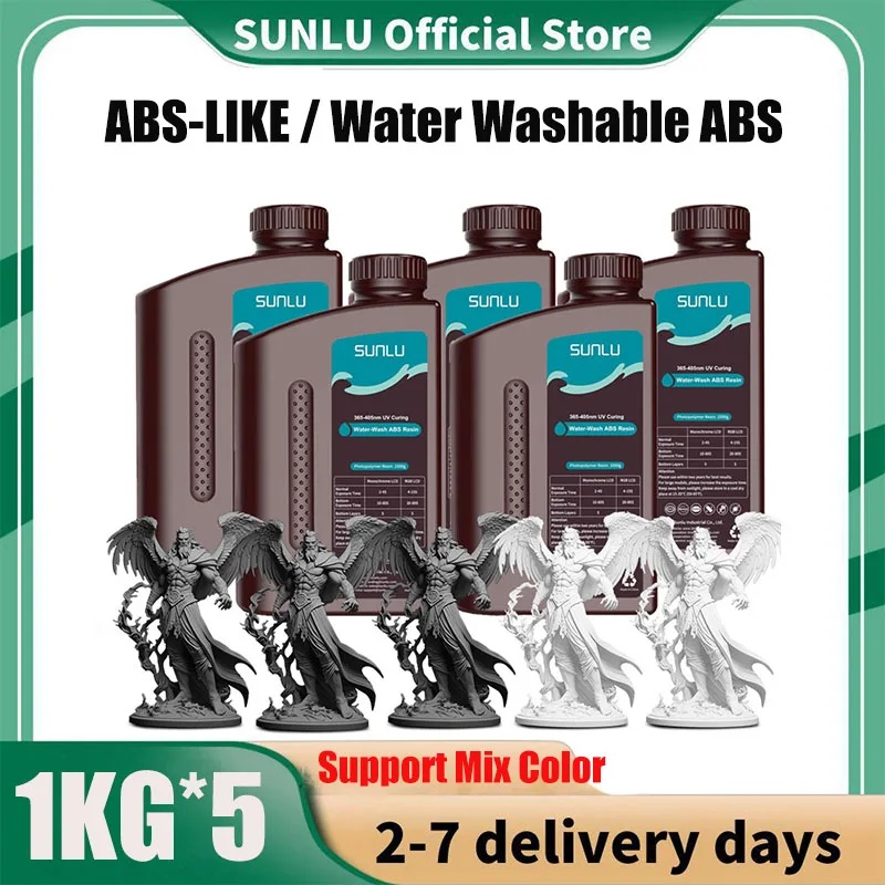 SUNLU 5KG ABS-LIKE / Żywica ABS zmywalna w wodzie 1000G/butelka 405nm Szybko utwardzana fotopolimerowa żywica…