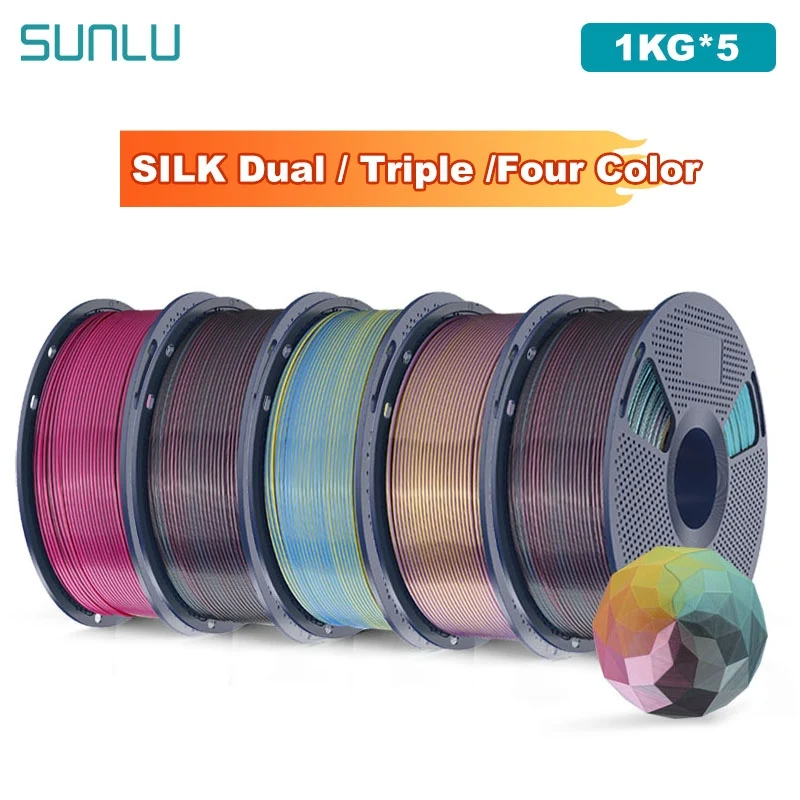 SUNLU 5KG FILAMENT DO DRUKARKI 3D JEDWABNY / Dwukolorowy / Potrójny / Czterokolorowy 1.75mm 1000g Szpula…