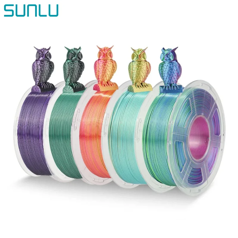 SUNLU 5KG Jedwabny filament do drukarki 3D 1,75 ±0,02 mm Jedwabne podwójne/trójne kolory Błyszczące, schludno…