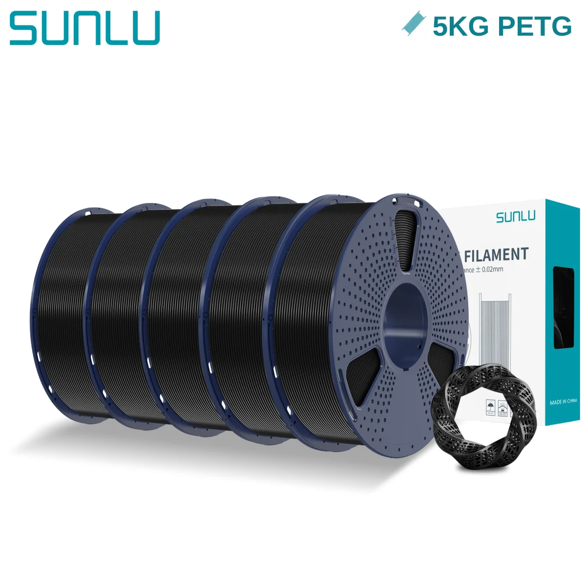 SUNLU 5KG PETG 3D Filament 1.75mm Neatly Wound High Toughness 3D Printing Spool Filament do drukarek 3D FDM…