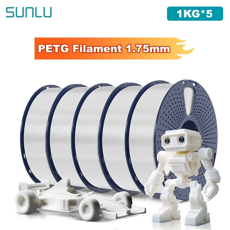 SUNLU 5KG PETG /Przezroczysty Filament do Drukarki 3D 1.75mm 1000g Szpula (2.2lbs) Czysto Układany Bez Węzłów…