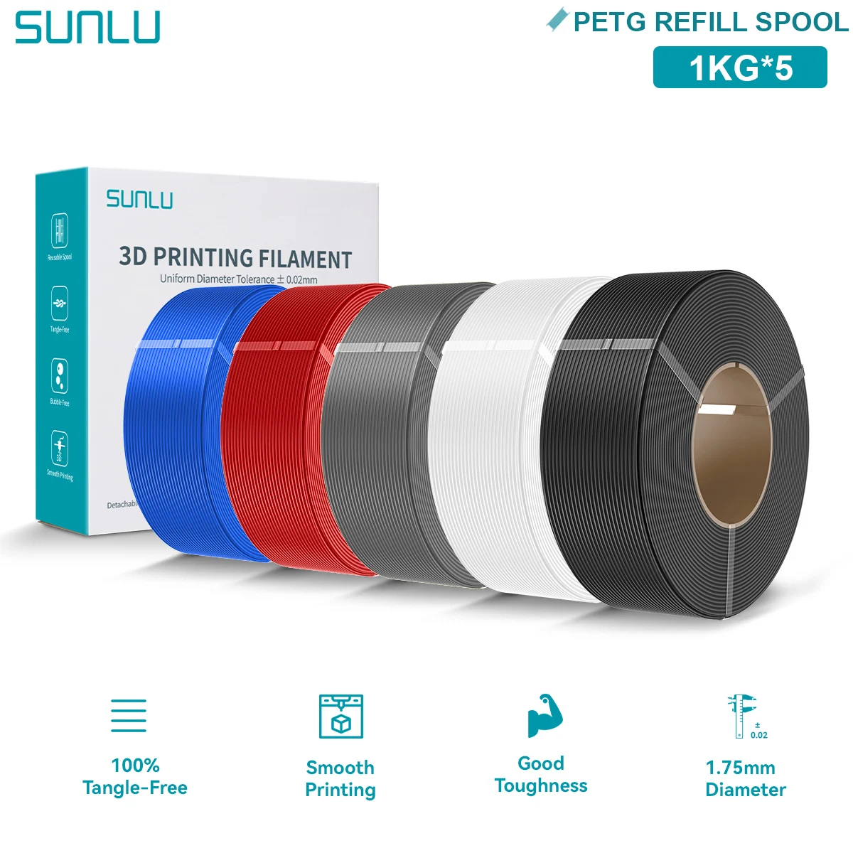SUNLU Filament do uzupełnienia PETG/PLA/PLA PLUS 1.75mm Starannie nawinięte Dobra ciągliwość Filament z… SUNLU Filament do uzupełnienia PETG/PLA/PLA PLUS 1.75mm Starannie nawinięte Dobra ciągliwość Filament z…