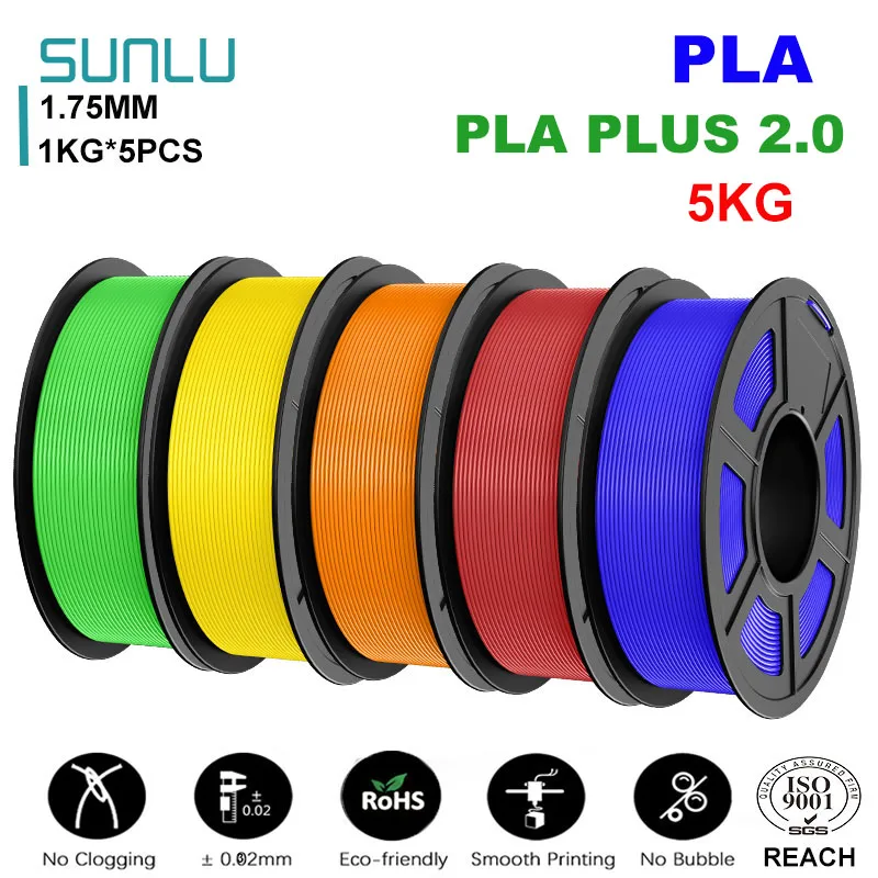 SUNLU Mix-Color 5Roll PLA/PLA PLUS 2.0 Filament 1.75mm 1kg Spool (2.2lbs) Neatly Wound Filament Pasuje do…