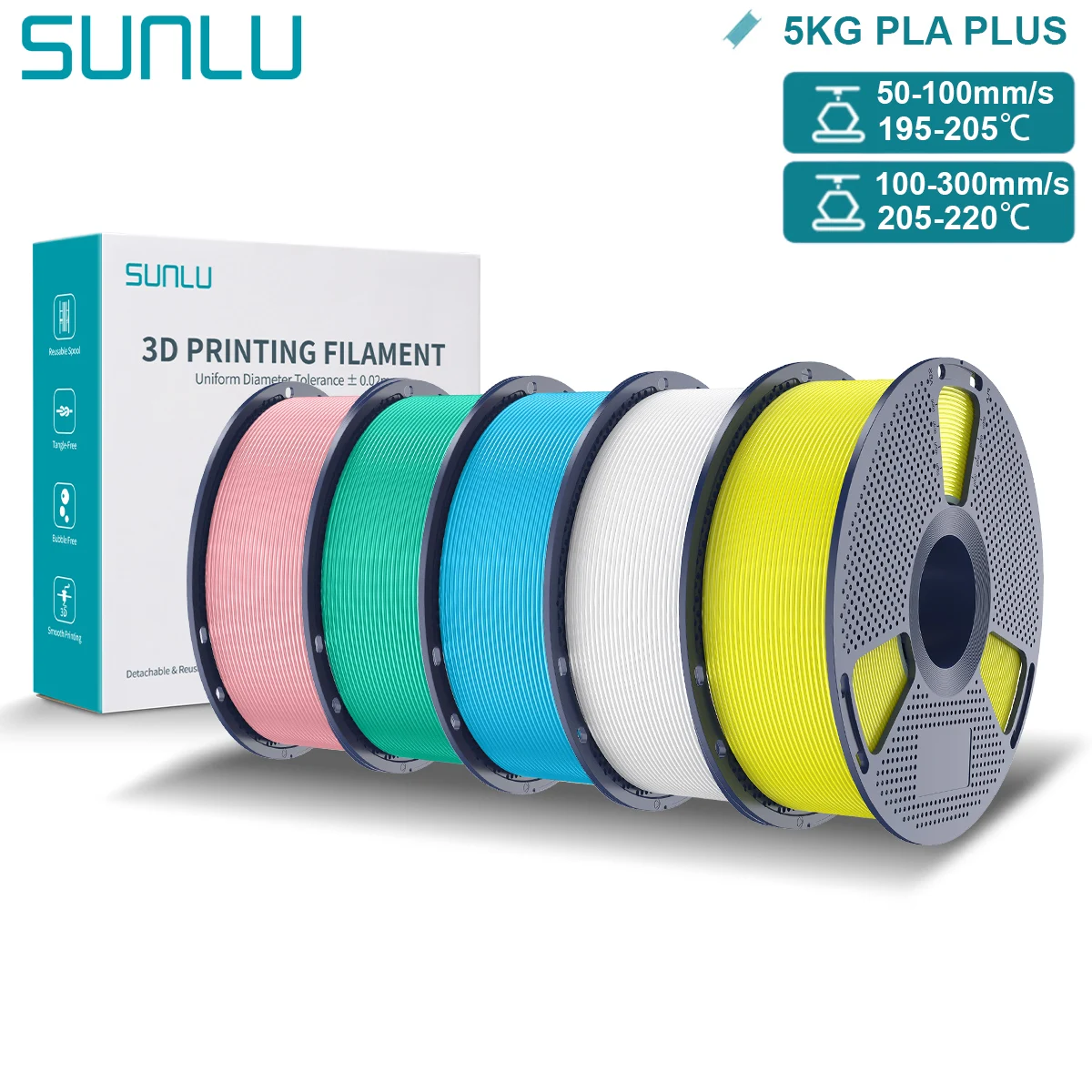 SUNLU PLA+ Filament 1.75mm do Druku 3D FDM Wytrzymały Wielokolorowy Materiał Równo Nawinięty 5KG Wzmocnione… SUNLU PLA+ Filament 1.75mm do Druku 3D FDM Wytrzymały Wielokolorowy Materiał Równo Nawinięty 5KG Wzmocnione…