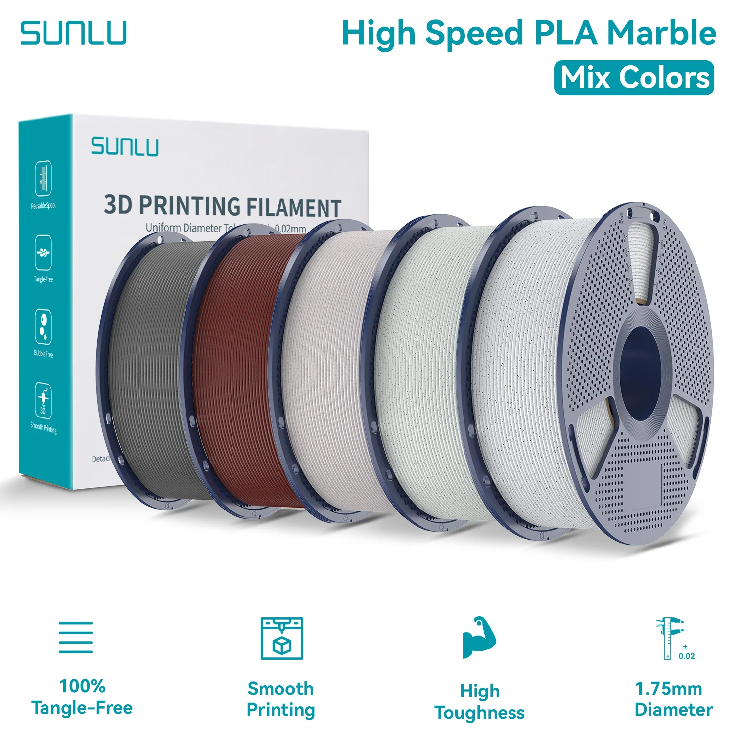 SUNLU PLA Filament Marmurkowy 1.75mm, Równo Nawinięty, Naturalna Tekstura Marmuru, Filament PLA o Wysokiej…