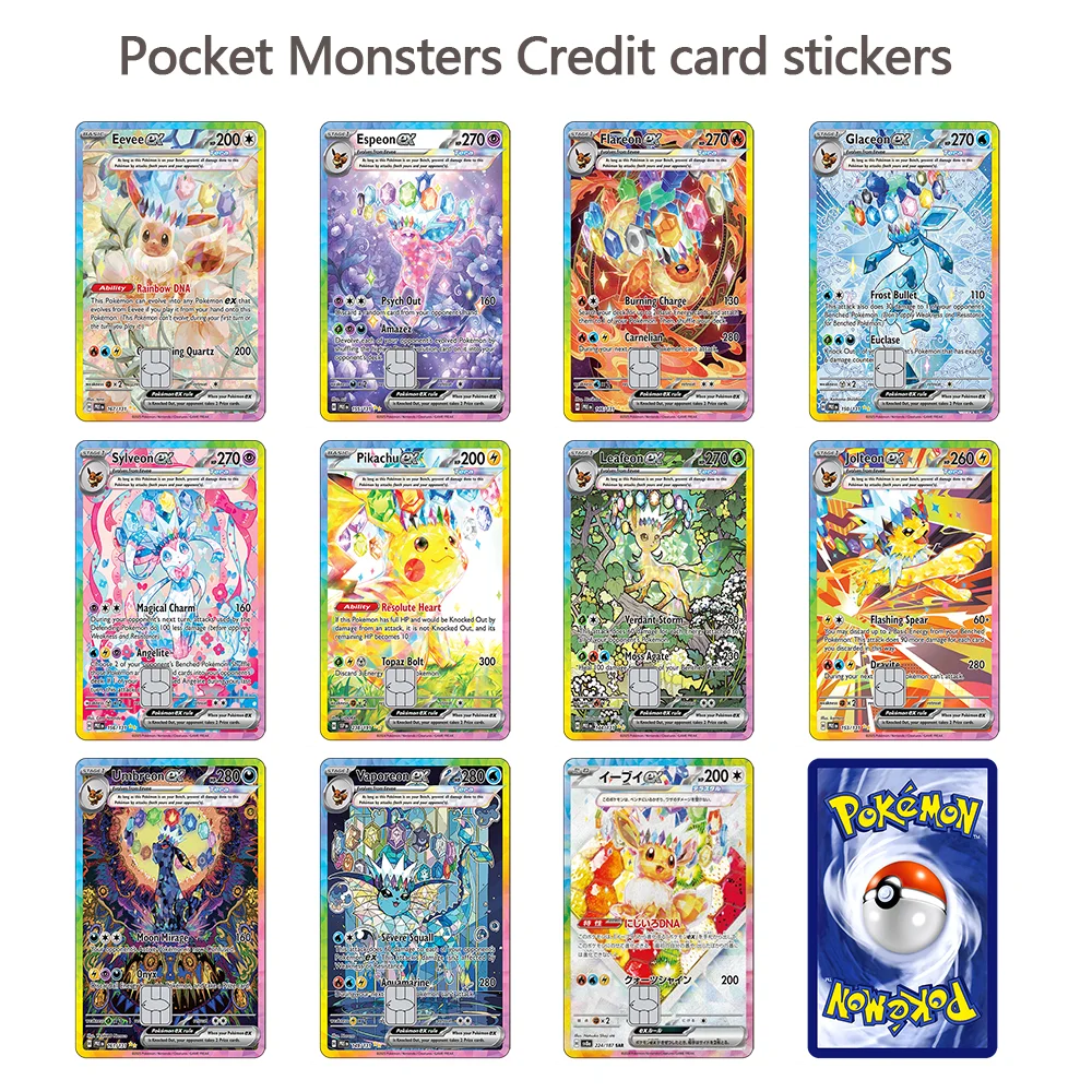 Sv8a PTCG Eevee naklejki na karty kredytowe naklejki z serii Eeveelution na kartę kredytową VISA debet… Sv8a PTCG Eevee naklejki na karty kredytowe naklejki z serii Eeveelution na kartę kredytową VISA debet…