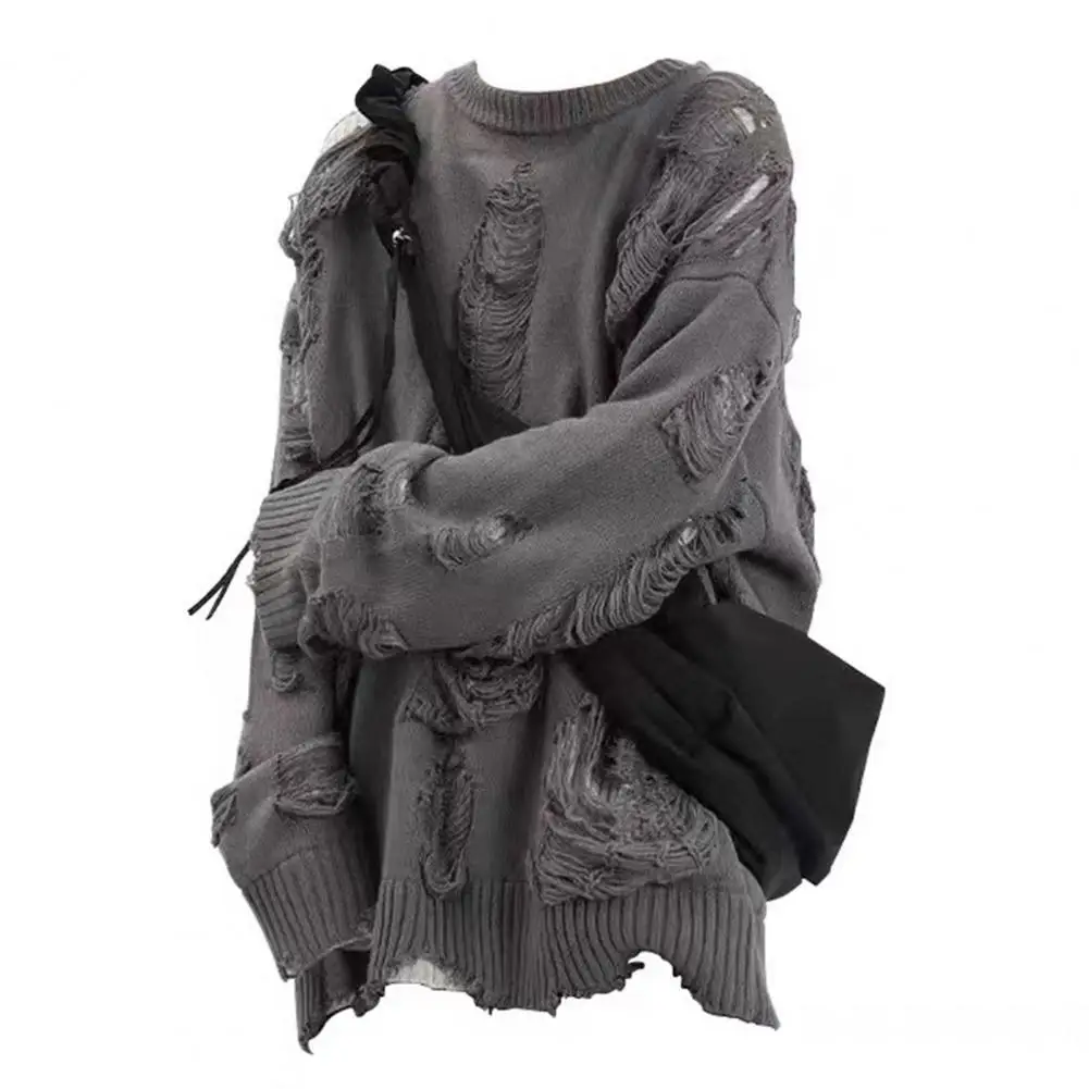 Sweter z długim rękawem Streetwear Sweter męski w stylu hip-hopowym Podarty dwuczęściowy projekt Dzianina…
