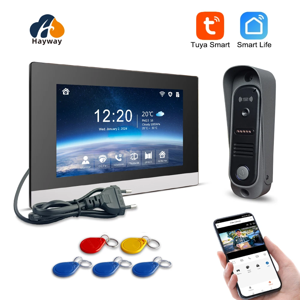 System wideodomofonowy 1080P domofon dla domu TUYA bezprzewodowy WiFi Smart z noktowizorem na podczerwień…