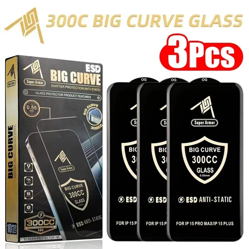 Szkło Hartowane Big Curve 300CC do iPhone 15 13 11 12 14 17 Pro Max ESD Antystatyczna Ochrona Ekranu do iPhone…