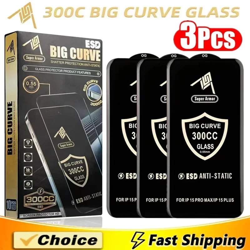 Szkło Hartowane Big Curve 300CC do iPhone 15 14 13 16 17 Pro Max ESD Antystatyczna Ochrona Ekranu do iPhone 11…