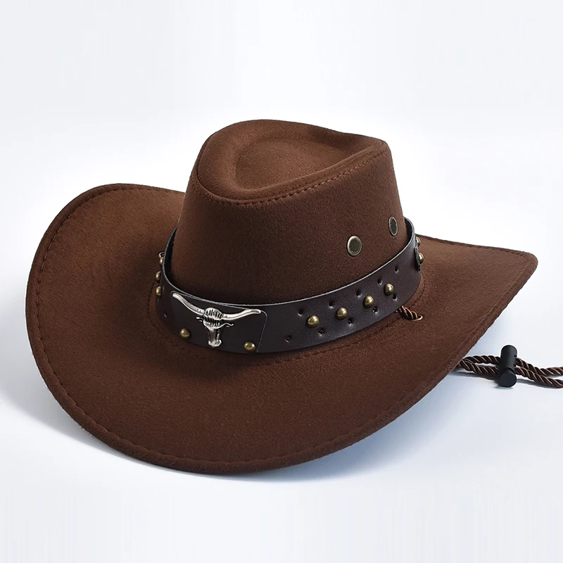 Sztuczny zamsz Western Cowboy Hats Vintage Big-edge Gentleman Cowgirl Jazz Hat Holiday Party Cosplay Hat Sztuczny zamsz Western Cowboy Hats Vintage Big-edge Gentleman Cowgirl Jazz Hat Holiday Party Cosplay Hat