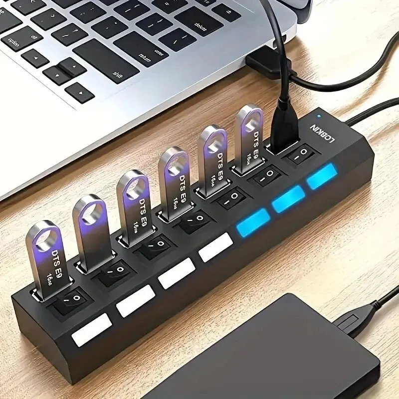 Szybki 4/7 portów USB HUB 2.0 Adapter Expander Multi USB Splitter Multiple Extender z włącznikiem lampy LED do…