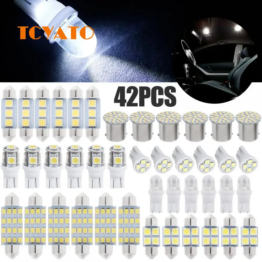 TCYATO 42 szt. SMD LED Xenonowe Żarówki Wewnętrzne T10 6000K SMD LED Zamienniki do Samochodu, Bagażnika…