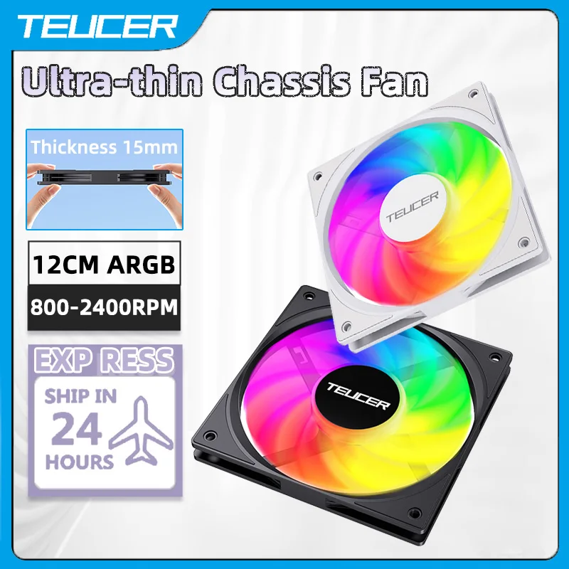 TEUCER ARGB Wentylator obudowy procesora 120 mm Niski poziom hałasu Ultra cienka konstrukcja 5V 3PIN…