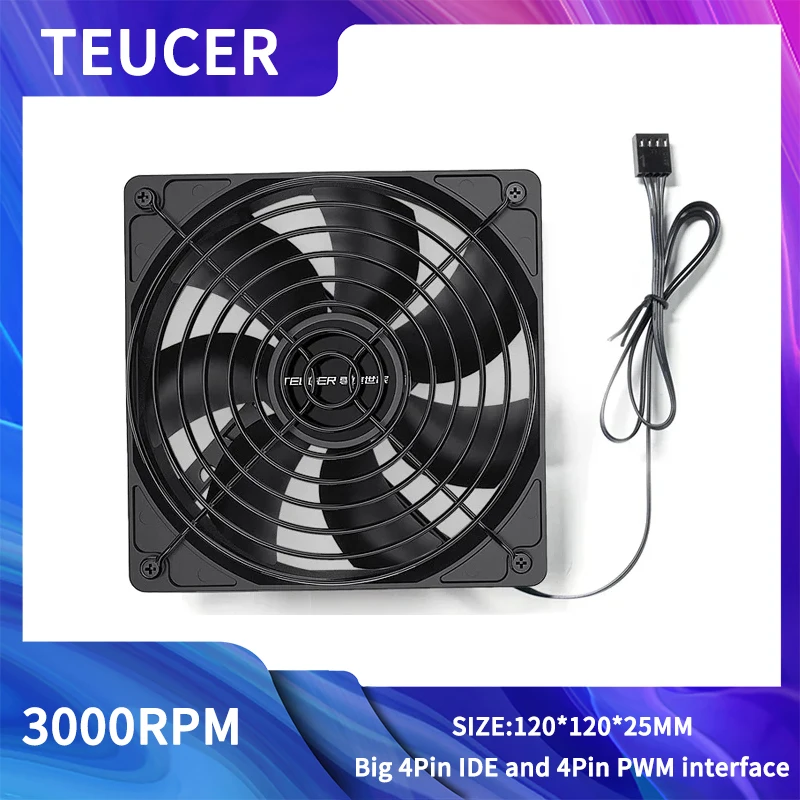 TEUCER B12025 Szybki wentylator komputerowy 120MM 3000PRM Duża objętość powietrza Duży 4-pinowy wentylator PWM…