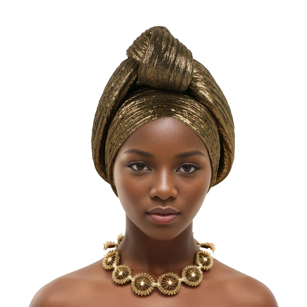 Tkanina brokatowa wiązany turban czapka damska okłady na głowę afrykańskie Auto Gele Headtie Nigeria Party… Tkanina brokatowa wiązany turban czapka damska okłady na głowę afrykańskie Auto Gele Headtie Nigeria Party…