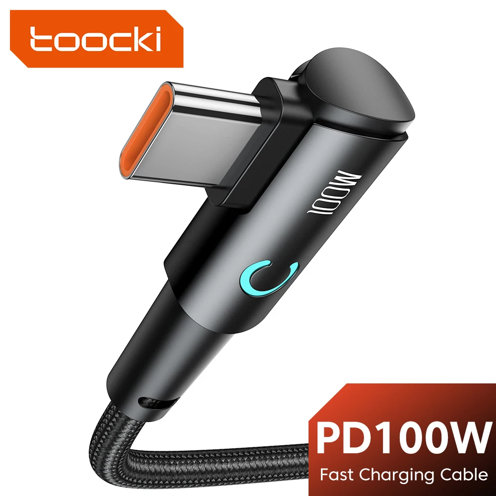 Toocki Kabel USB typu C z kolbą 90 stopni 100W 5A Szybkie ładowanie danych Kabel do gier Huawei Xiaomi Samsung… Toocki Kabel USB typu C z kolbą 90 stopni 100W 5A Szybkie ładowanie danych Kabel do gier Huawei Xiaomi Samsung…