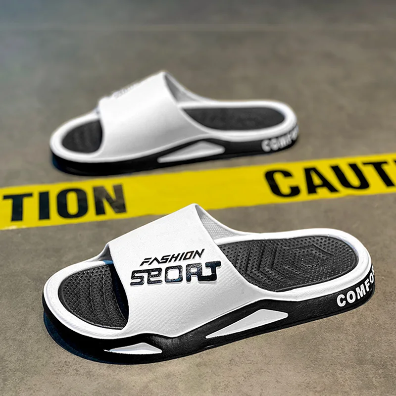Trend Letter Contrast Color Design Men’s Slippers Summer Outdoor Non-slip Wear-resistant Thick Soft Bottom…