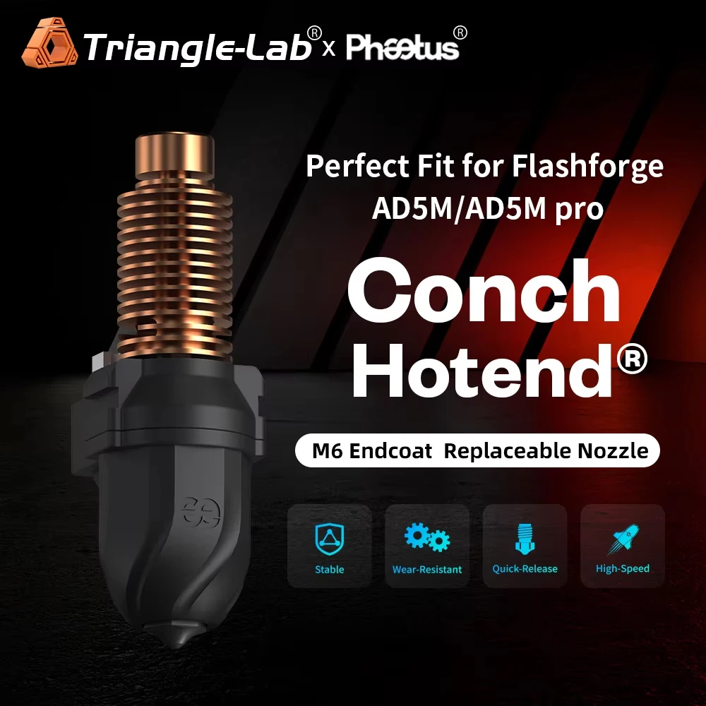 Trianglelab®& Phaetus Conch Hotend® Perfect Fit for Flashforge AD5M/AD5M Pro EndCoat™ V6 Removable Nozzle…