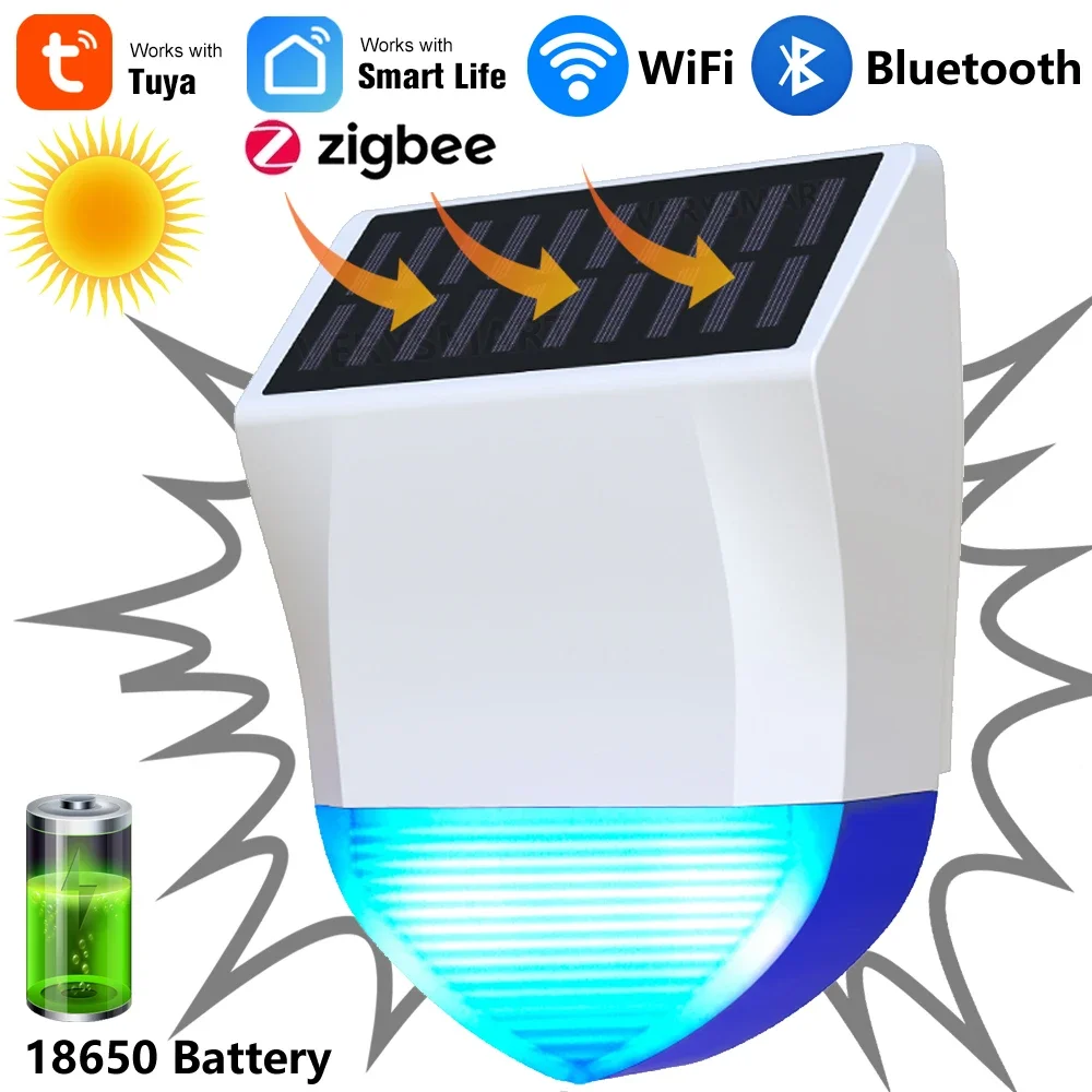 Tuya Smart dla syreny alarmowej Zigbee/Wifi wodoodporny na zewnątrz z zasilaczem słonecznym i USB opcjonalny… Tuya Smart dla syreny alarmowej Zigbee/Wifi wodoodporny na zewnątrz z zasilaczem słonecznym i USB opcjonalny…