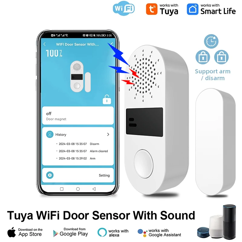 Tuya WiFi Czujnik okna drzwi Alarm dźwiękowy i świetlny Bezpieczeństwo w domu Bezprzewodowa magnetyczna… Tuya WiFi Czujnik okna drzwi Alarm dźwiękowy i świetlny Bezpieczeństwo w domu Bezprzewodowa magnetyczna…