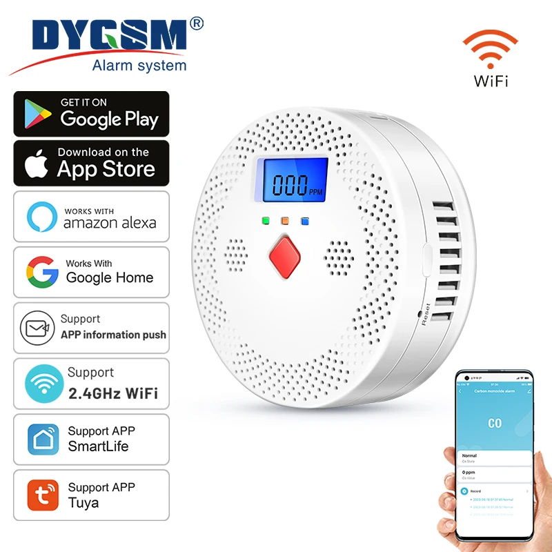 Tuya WiFi inteligentny czujnik tlenku węgla Alarm 85dB ostrzeżenie dźwiękowe cyfrowy wyświetlacz LCD dom kryty… Tuya WiFi inteligentny czujnik tlenku węgla Alarm 85dB ostrzeżenie dźwiękowe cyfrowy wyświetlacz LCD dom kryty…