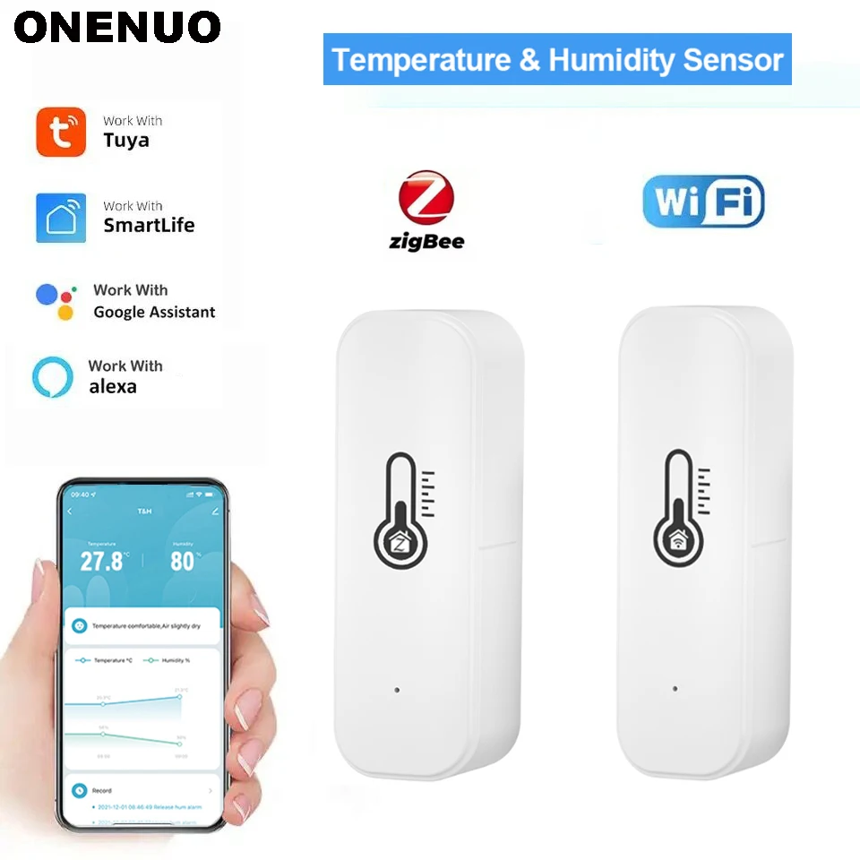 Tuya WiFi lub ZigBee Temperatura i wilgotność Inteligentny termometr domowy Higrometr APP Zdalny alarm…