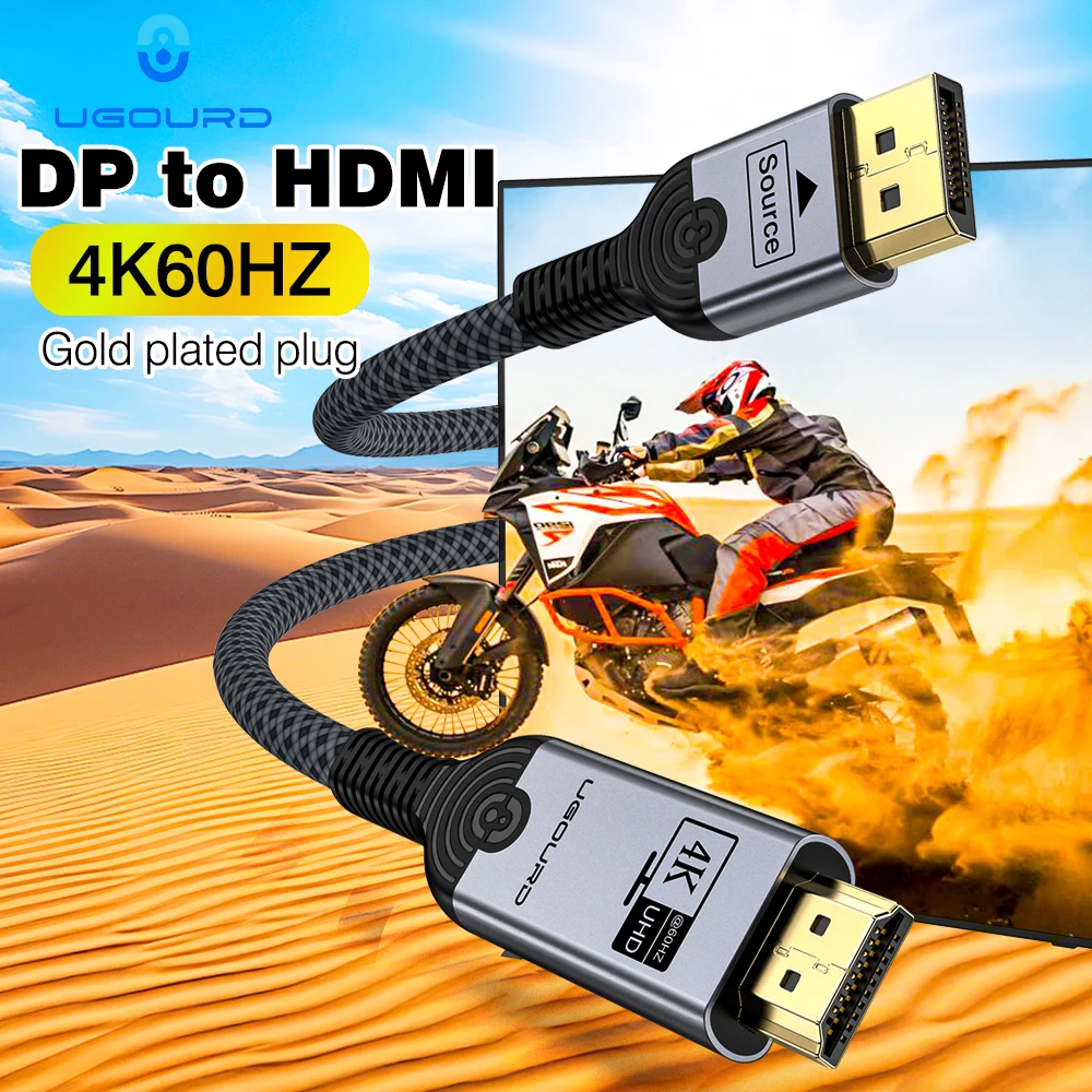UGOURD Kabel kompatybilny z 4K DP do HDMI 2.0, adapter DisplayPort do HD 4K60Hz, kabel wideo i audio Display…