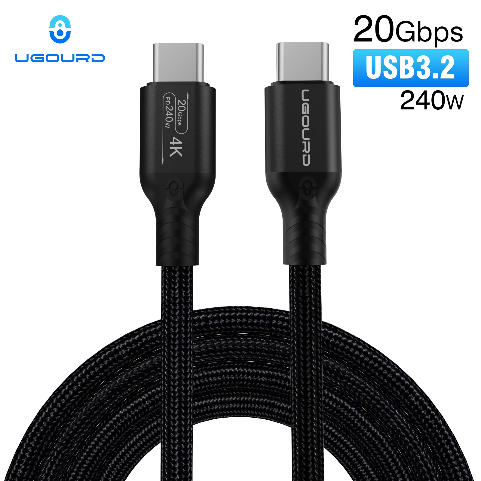 UGOURD Kabel USB3.2 20Gbps Typ C do Typ C 240W Szybkie Ładowanie Przewód USB C do Dysku SSD Kabel USB3 0.2m…