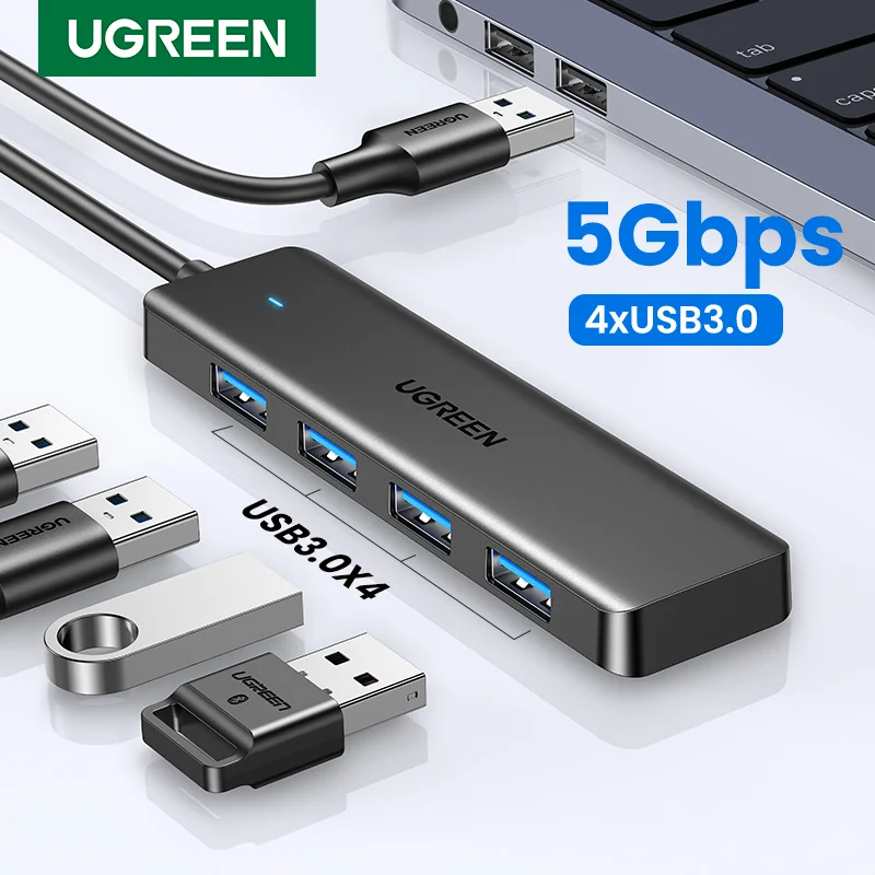UGREEN USB3.0 HUB 4 Porty USB-A Rozdzielacz Slim USB Expander do Myszki Klawiatury Pendrive’a Dysku U Drukarki…