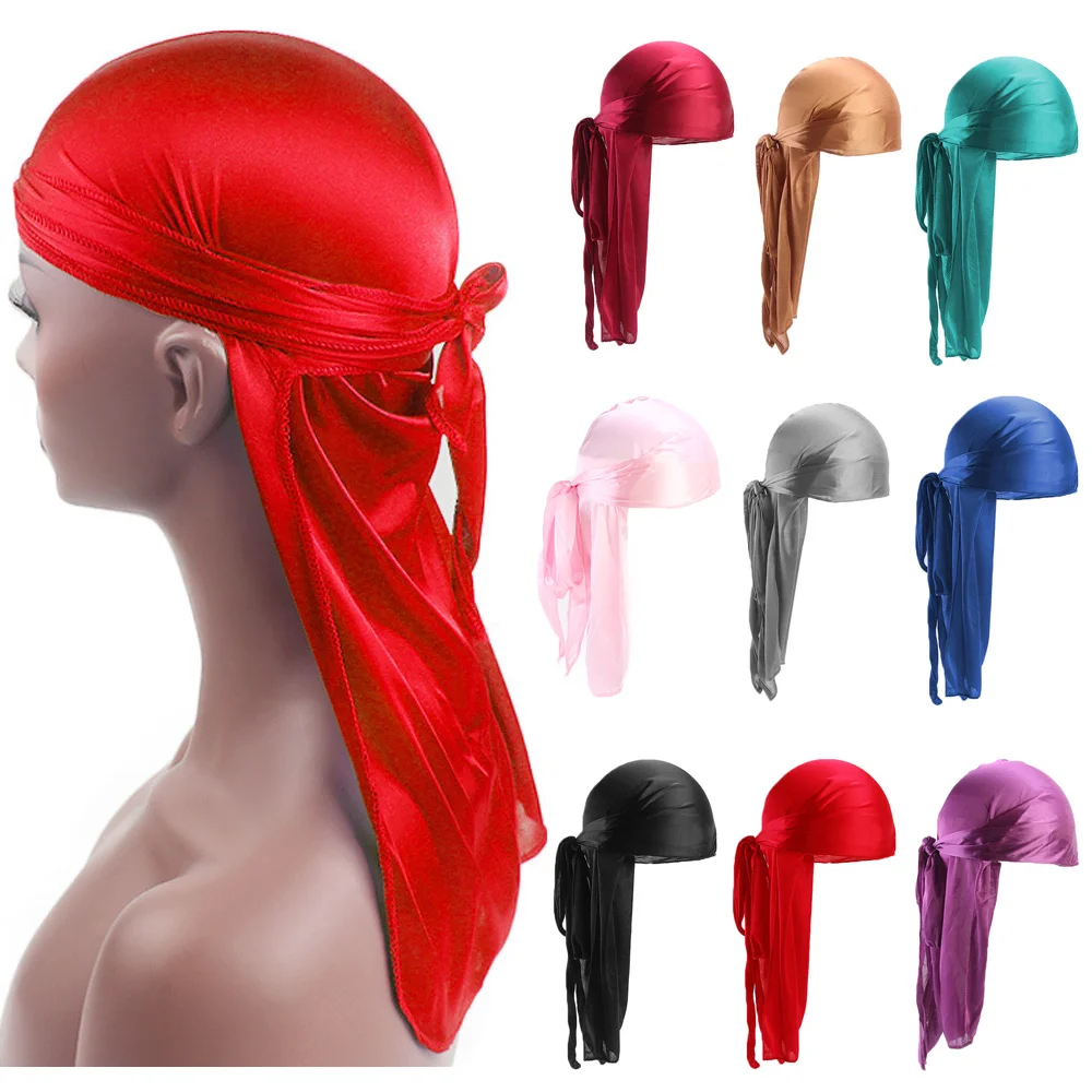 Unisex Adult Satin Long Tail Doo Rag Durag Bandanas Cap Pirate Hat Turban Men Hip Hop Headband Biker Headwrap…