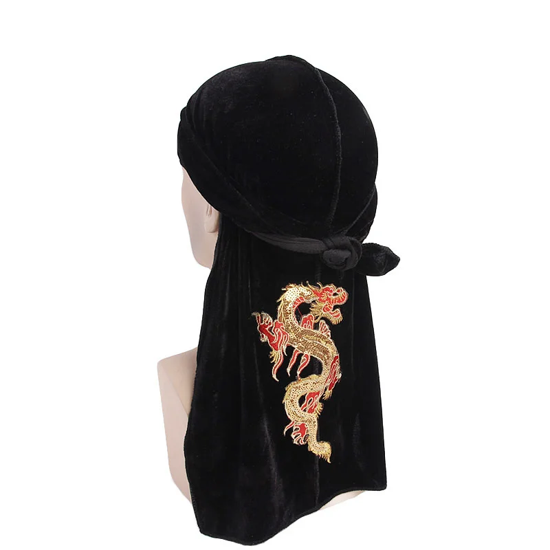 Unisex chiński smok Thermoprint kłaczki Durag Turban z długim ogonem chiński styl solidna czapka damska męska… Unisex chiński smok Thermoprint kłaczki Durag Turban z długim ogonem chiński styl solidna czapka damska męska…